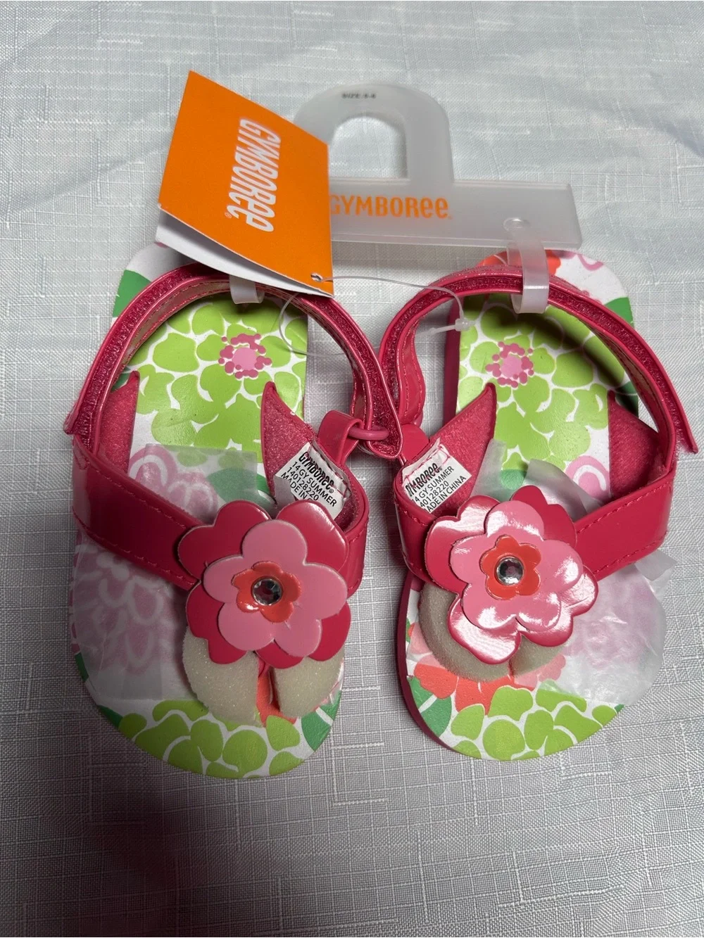 Gymboree Girl’s Floral Tropical Flip Flops Sandals Flower Applique Size 5/6